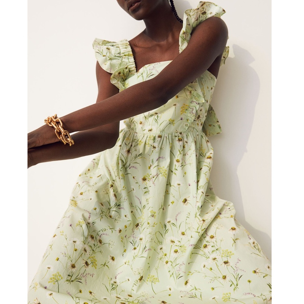 H&M Ruffle shoulder Tie Back Wildflower Midi Dress